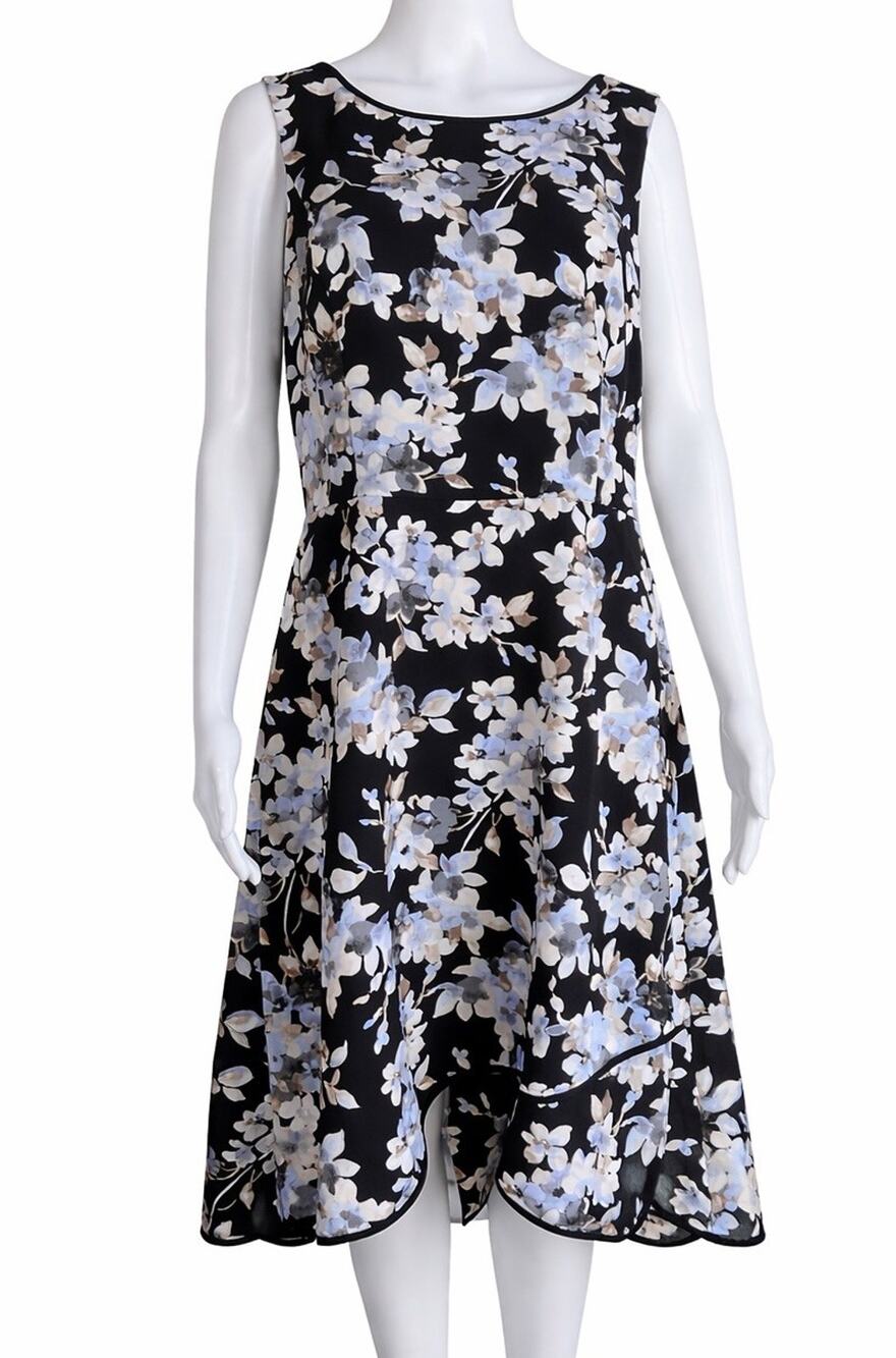 White House Black Market Floral Midi Dress Women 12 Black High Low Fit Flare NWT